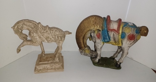 Two Decorative Plaster Horse Statues