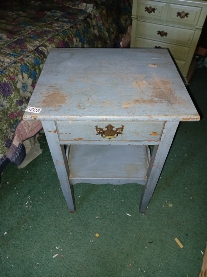 Blue Painted Drexel Distressed One-Drawer Stand