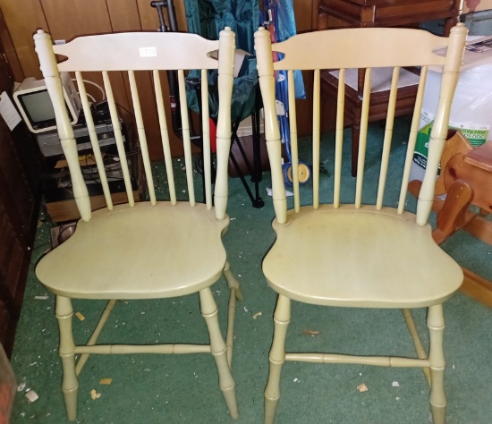 Pair of Green Painted Windsor-Style Side Chairs