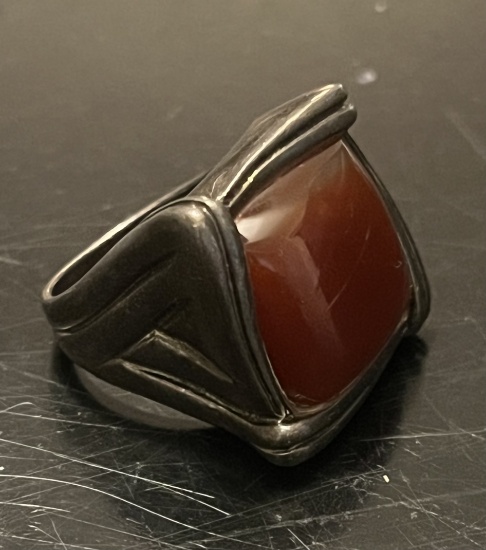 Vintage Sterling Silver Ring with Orange Stone