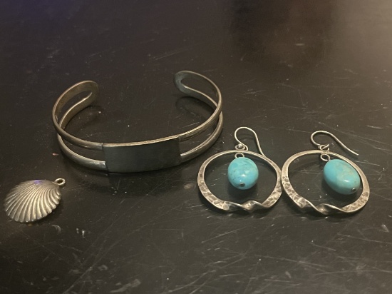Sterling Silver Cuff Bracelet and Earrings