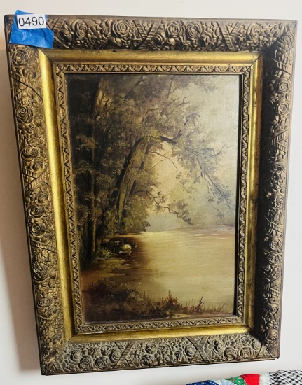 Oil on Board with Nice Ornate Gold Frame