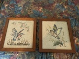 Pair of Framed Needpoint Bird Wall Art