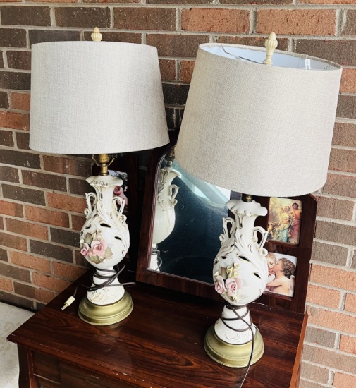 Pair of 1960's Floral Lamps