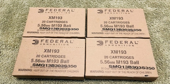 (4) Boxes of 5.56mm M 193 Ball