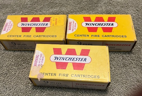 (3) Boxes of Vintage Winchester 9mm Bullets