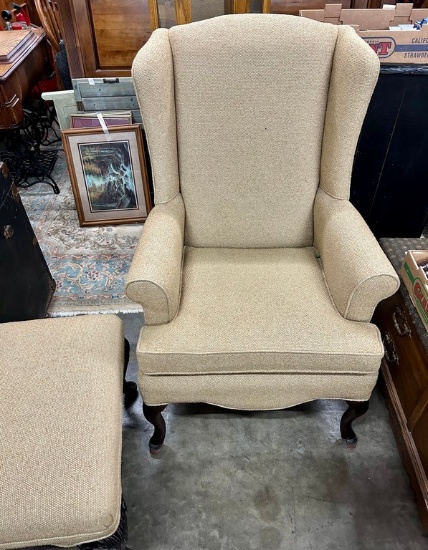 Queen Anne Style Wing Chair with Footstool