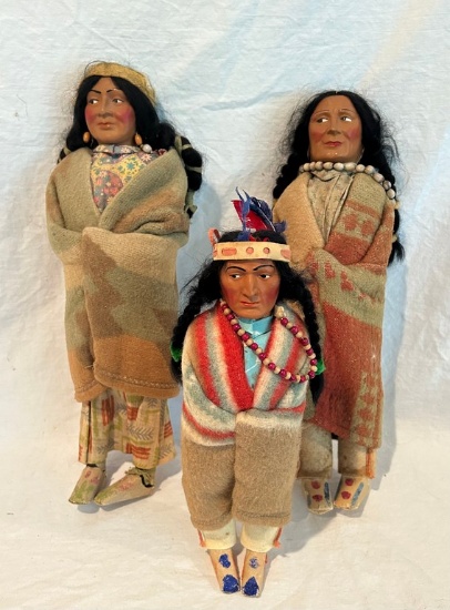 Lot of 3 Skookum Indian Dolls
