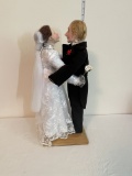 Bride and Groom Mounted on Wooden Base