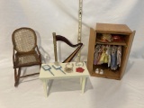 Small Doll Clothes Closet with Clothes and Hangers and Rocker