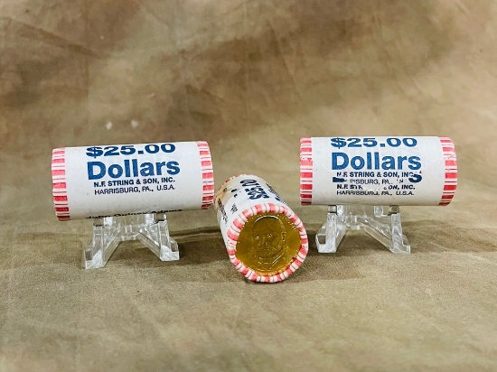 Lot Of (3) $25.00 John Quincy Adams Rolled $1 Presidential Coins