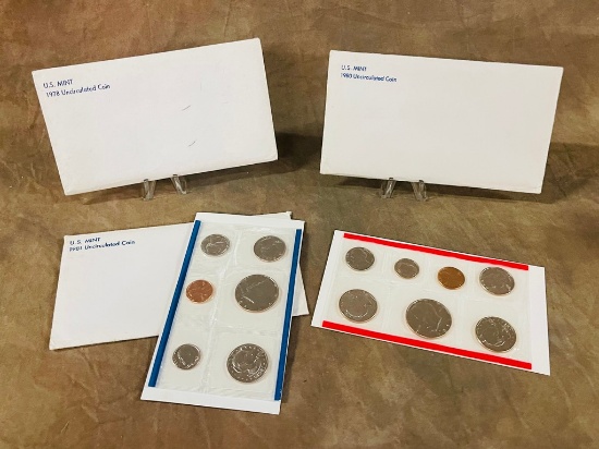 1978, 1980 & 1981 US Mint Uncirculated Coin Sets In White Government Envelopes