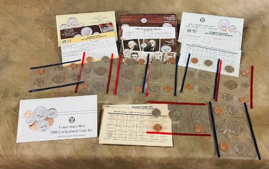1985, 1988-1990 US Mint Uncirculated Coin Sets D & P Mint Marks