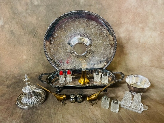 Tray Lot Silverplate & Brass Items