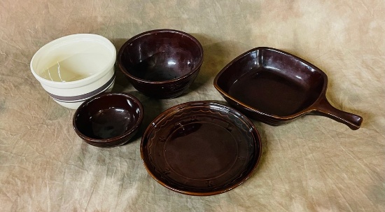 4 Pieces Of Vintage MarCrest Brown Kitchenware & McCoy Mixing Bowl
