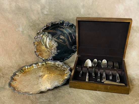 Silverplate Flatware & Serving Tray Lot