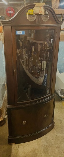 Mahogany Barrel Front Corner Cabinet
