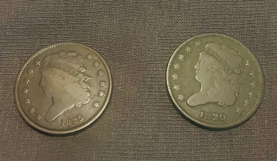 Lot Of 2 Scarce Classic Design US Half Cent Coins 1829 & 1835