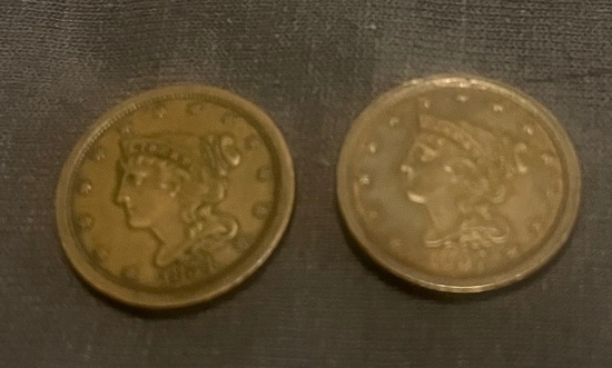 Lot Of 2 Scarce Braided Hair Half Cents 1854 & 1857
