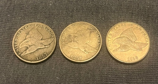 3 Flying Eagle Cent Coins (2) 1857 And 1858