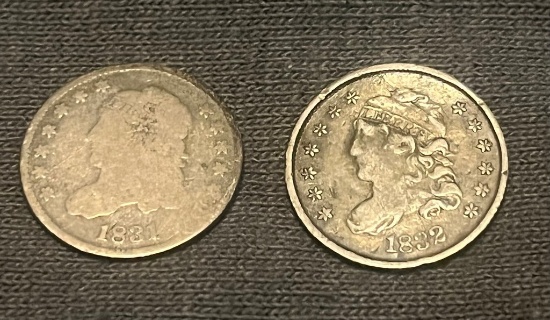 1831 And 1832 90% silver Capped Bust Half Dime