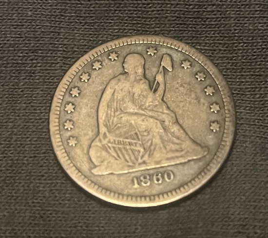 1860 O Seated Liberty 90% Silver Quarter