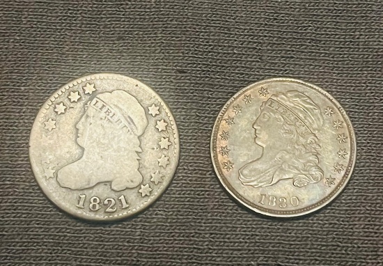1821 & 1830 Capped Bust 90% Silver Dime