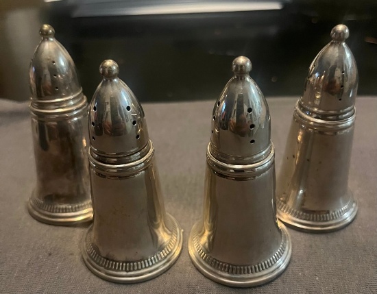 Set Of 4 Matching Weighted Sterling Silver Salt Shakers