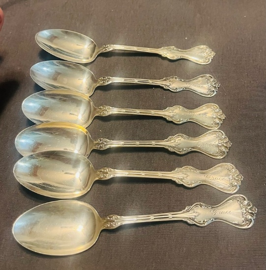Set Of 6 Matching Sterling Silver Monogrammed Teaspoons