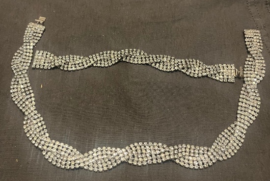 Beautiful Rhinestone & Silver Metal Necklace & Matching Bracelet
