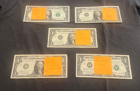 Lot Of 5 Collectible Low Mintage Star $1.00 Notes