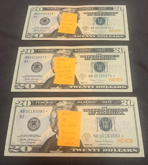 Lot Of 3 Collectible $20.00 Low Mintage Star Notes