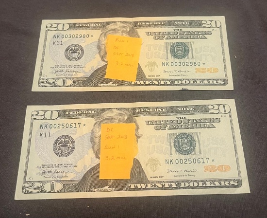 Lot Of 2 Collectible $20.00 Low Mintage Star Notes