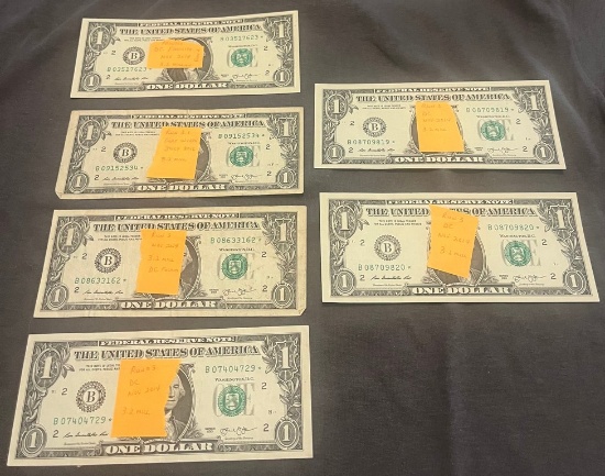 Lot Of 6 Duplicate New York $1.00 Star Notes