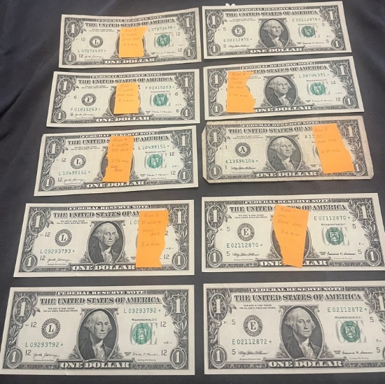 Lot Of 10 $1.00 Star Notes