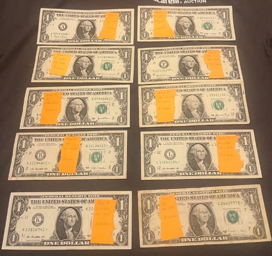 Lot Of 10 $1.00 Star Notes