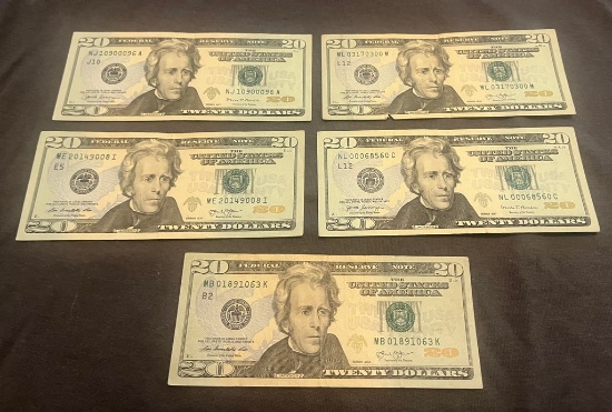 Lot of 5 $20 Birthday/ Anniversary Notes
