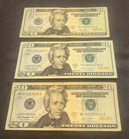 Lot of 3 $20 Birthday/ Anniversary Notes