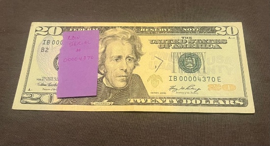 2008 $20 Low Serial Number Bill