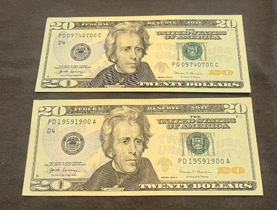 Lot of 2 $20 2017 a Birthday/ Anniversary Notes