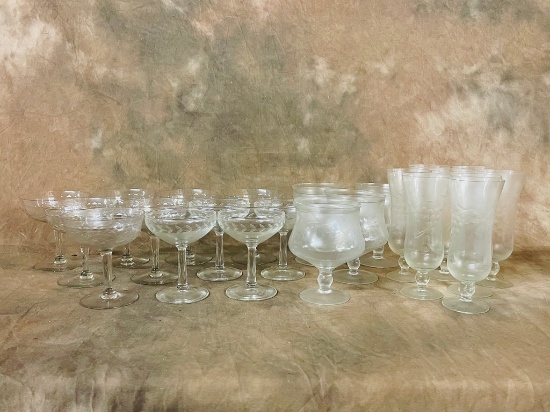 (2) Tray Lots Crystal Glassware