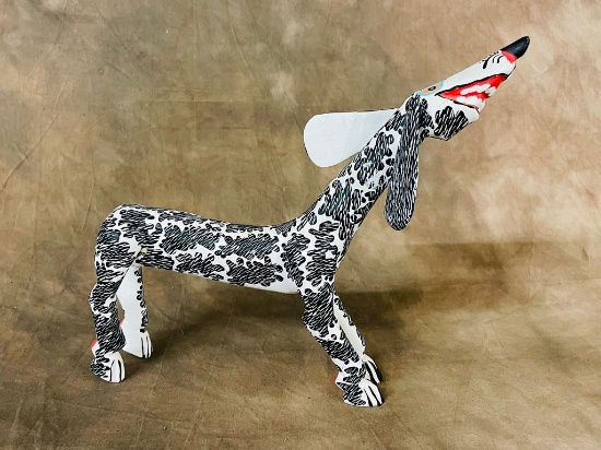Contemporary Folk Art hand Carved & Painted Dog By Gilberto Ortega