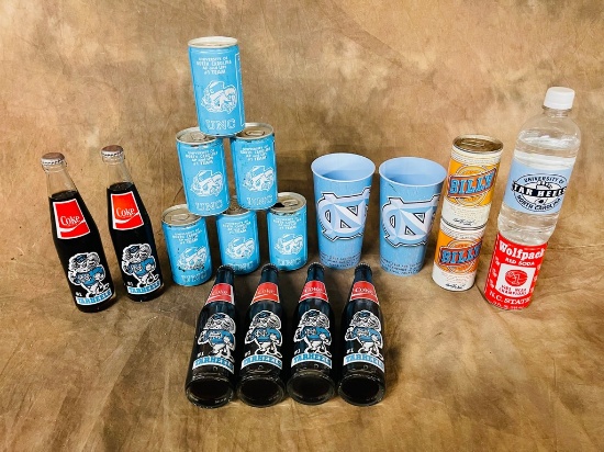 Tray Lot Carolina Tarheels Cups, Cans And Bottle