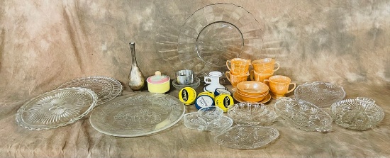 2 Trays Of Crystal Glassware, Fire King Luster Glassware and More