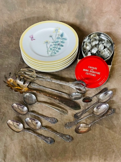 Set Of Williams Sonoma Flowering Herbs Plates, Silverplate Flatware & More