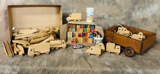 Vintage Wood Blocks, Wagon Pull Toy, And More