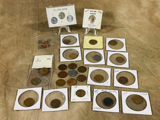 Lot Of 28 Wheat Cents & Nixon Penny