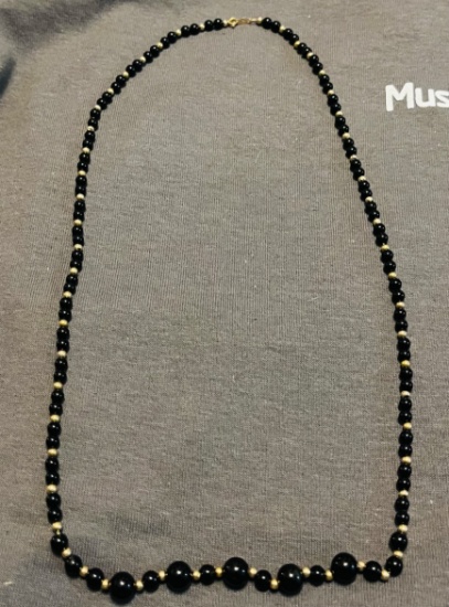 14 Kt Gold Beautiful Black Bead and Gold Ball Necklace