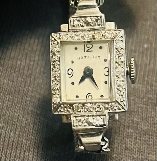 Antique Hamilton Ladies Diamond Wristwatch Marked 900 Plat. inside