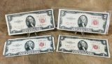 (4) Red Seal 1953 $2.00 Notes